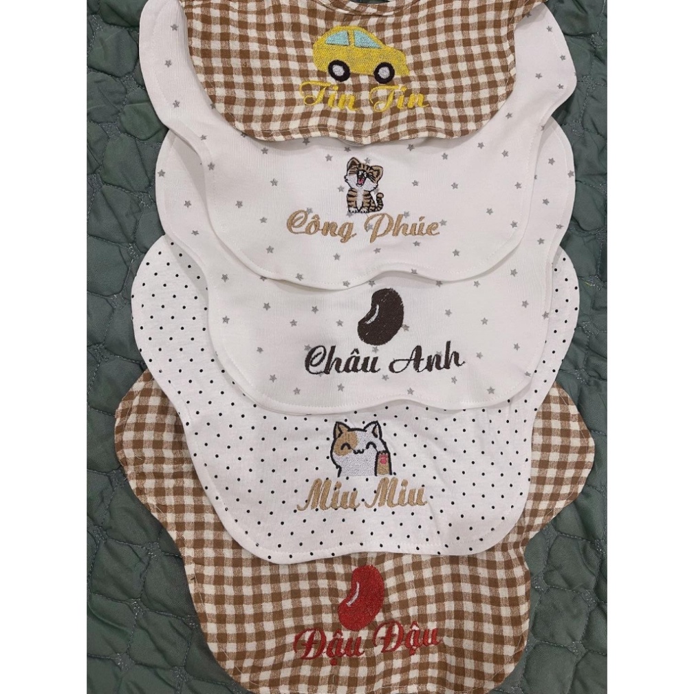 Yếm hình hoa Thêu Tên Bé Theo Yêu Cầu vải Xô Muslin 5 lớp nhiều họa tiết cho bé từ 0 - 2.5y