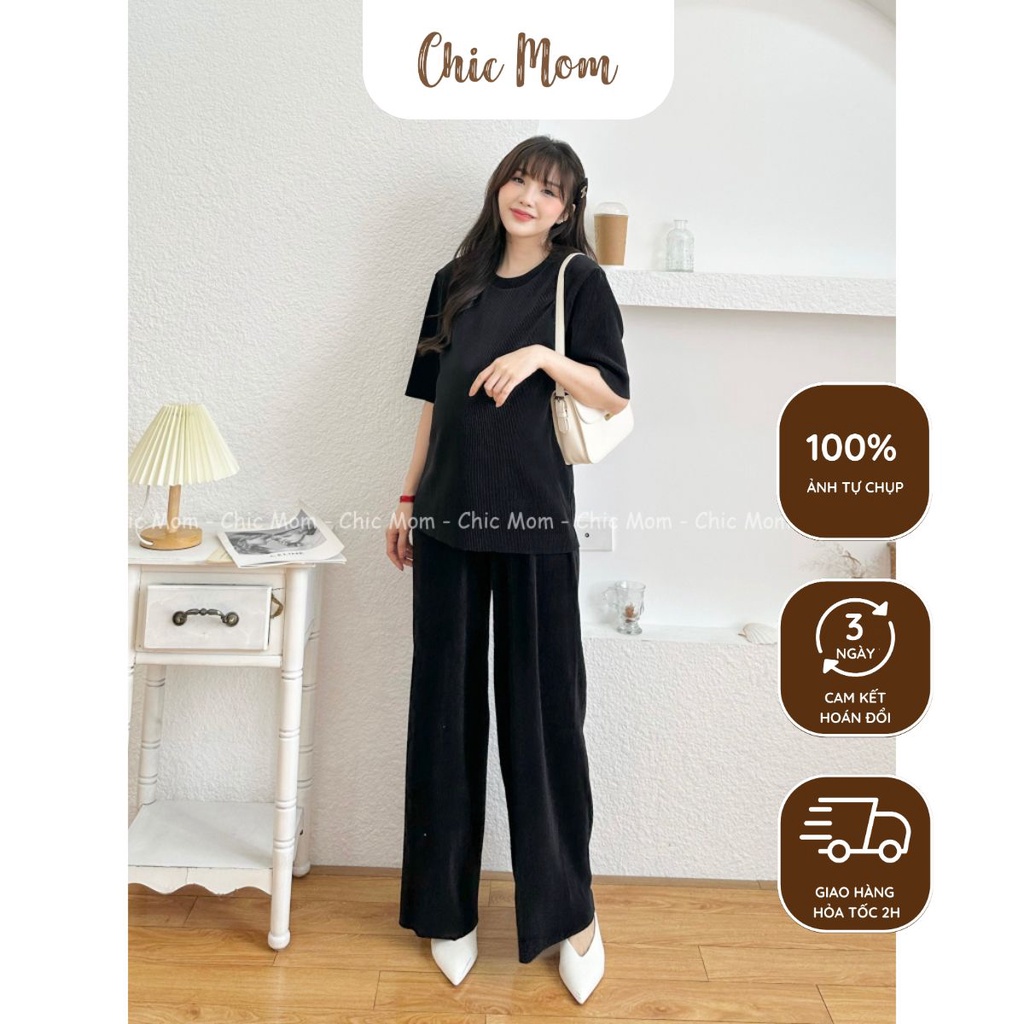 Set Đồ Bầu nữ xinh ( form 50-65kg) Set đồ bầu xếp ly suông ĐẦM BẦU CHIC MOM