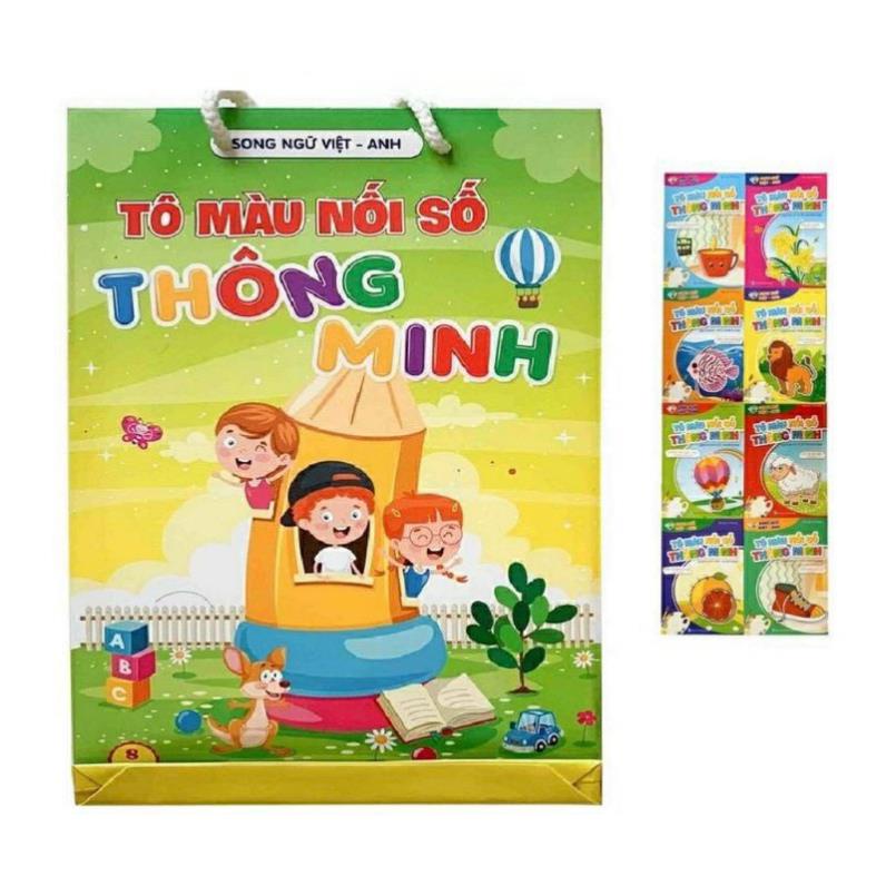 Sách - Bộ Tô Màu Nối Số Thông Minh Song Ngữ AnhViệt (Túi 8 Cuốn)