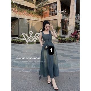 VÁY BÒ CỔ U KHOÉT EO LOANG DÁNG DÀI