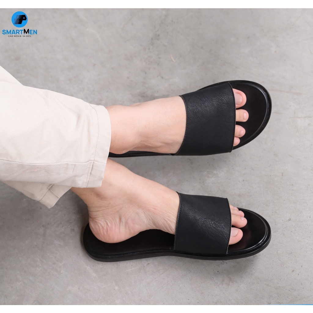 Dép da nam quai ngang Smart Men HCM DE-02 Đen
