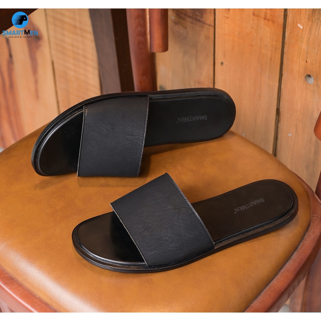 Dép da nam quai ngang Smart Men HCM DE-02 Đen