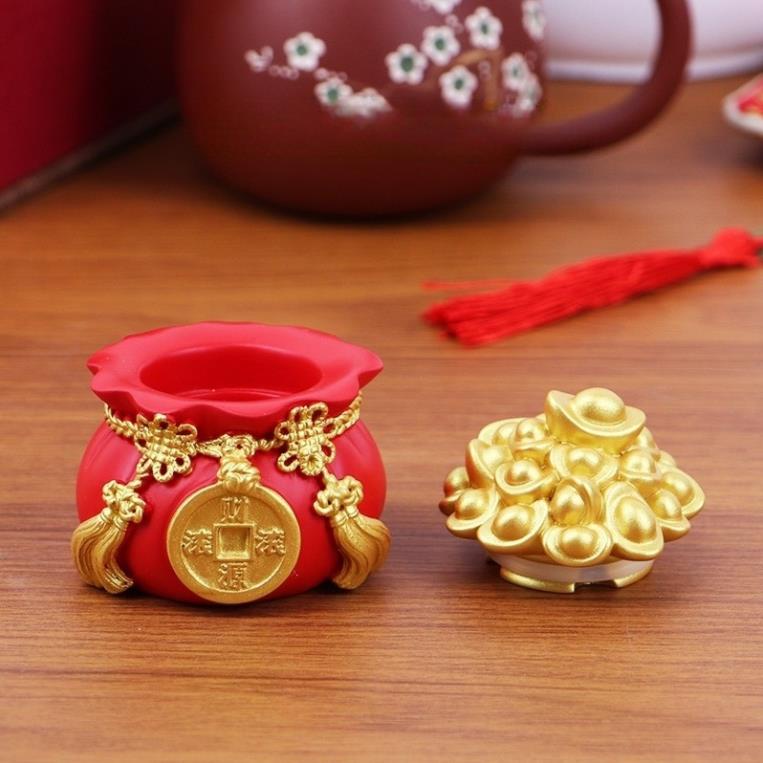 Hũ Đựng Muối Gạo Tài Lộc Đầu Năm Mới, Túi Thần Tài May Mắn Trang Trí Ban Thờ, Bàn Làm Việc Kích thước: 5.5x6x5.5cm