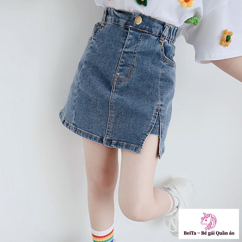 Chân Váy denim Lưng Cao Phong Cách Phương Tây Thời Trang Mùa Hè Dành Cho Bé Gái