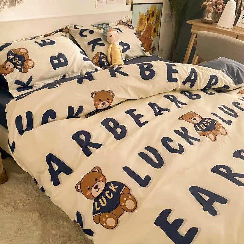 Bộ Chăn Ga Và Vỏ Gối In Hình Gấu Hoạt Hình Đáng Yêu