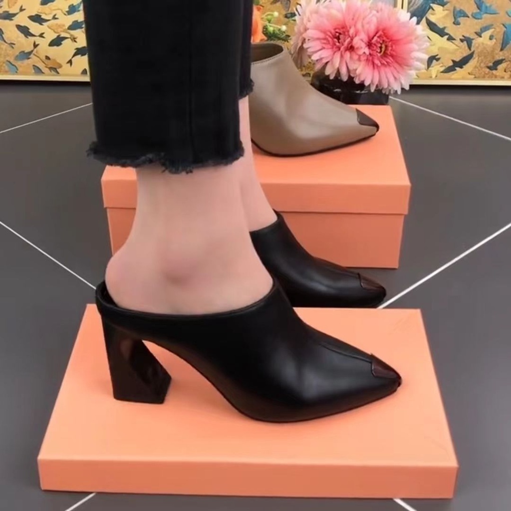 Dép Sục Da Thật Mũi Nhọn Đế Dày Thời Trang Mùa Hè 2023