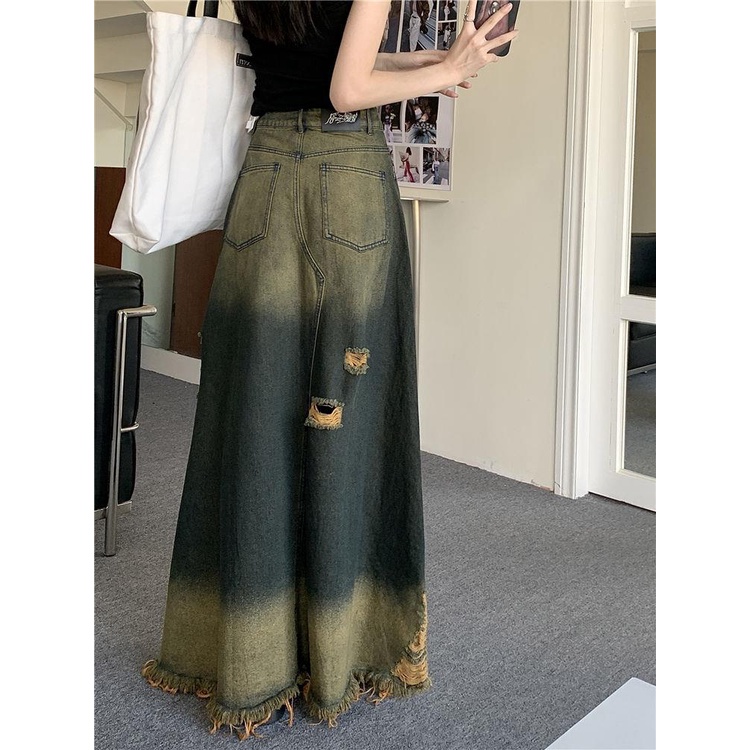 Chân Váy Jeans Dài Lưng Cao Thời Trang Hàn Cho Nữ