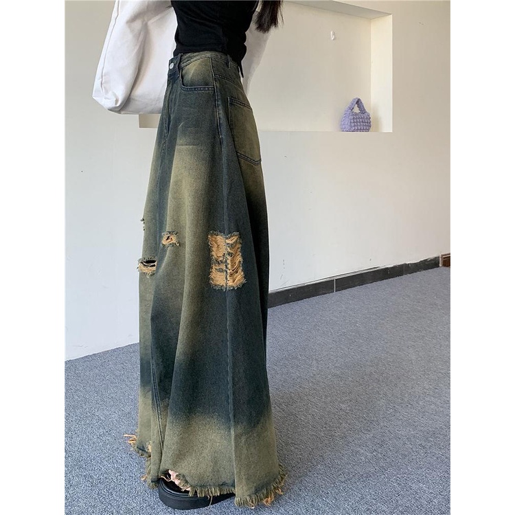 Chân Váy Jeans Dài Lưng Cao Thời Trang Hàn Cho Nữ