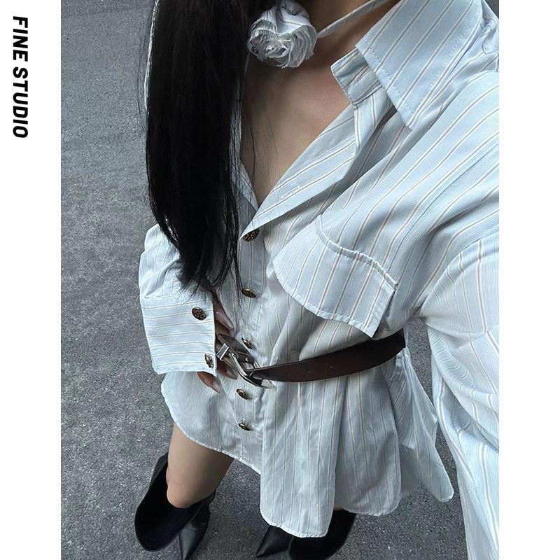 Áo Sơ Mi Nữ Dài Tay Cổ Bẻ Form Dài Rộng Thời Trang Hàn Mới