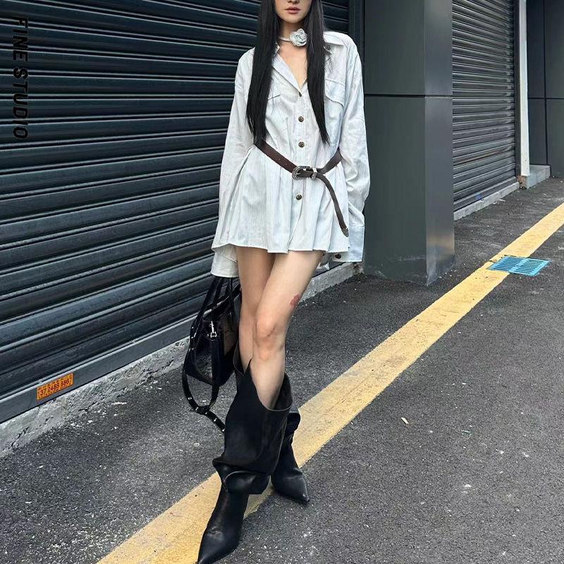 Áo Sơ Mi Nữ Dài Tay Cổ Bẻ Form Dài Rộng Thời Trang Hàn Mới