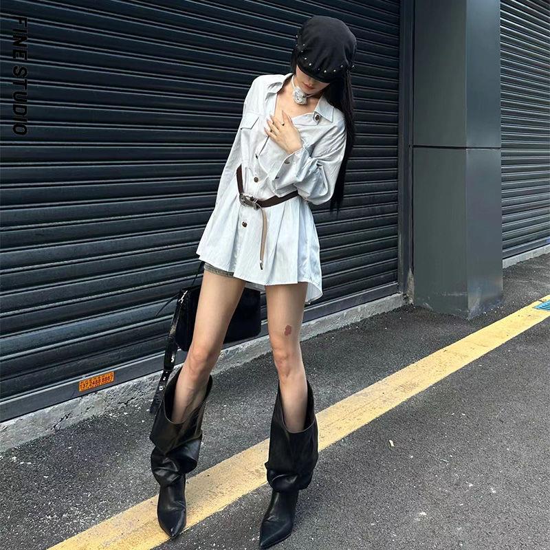 Áo Sơ Mi Nữ Dài Tay Cổ Bẻ Form Dài Rộng Thời Trang Hàn Mới