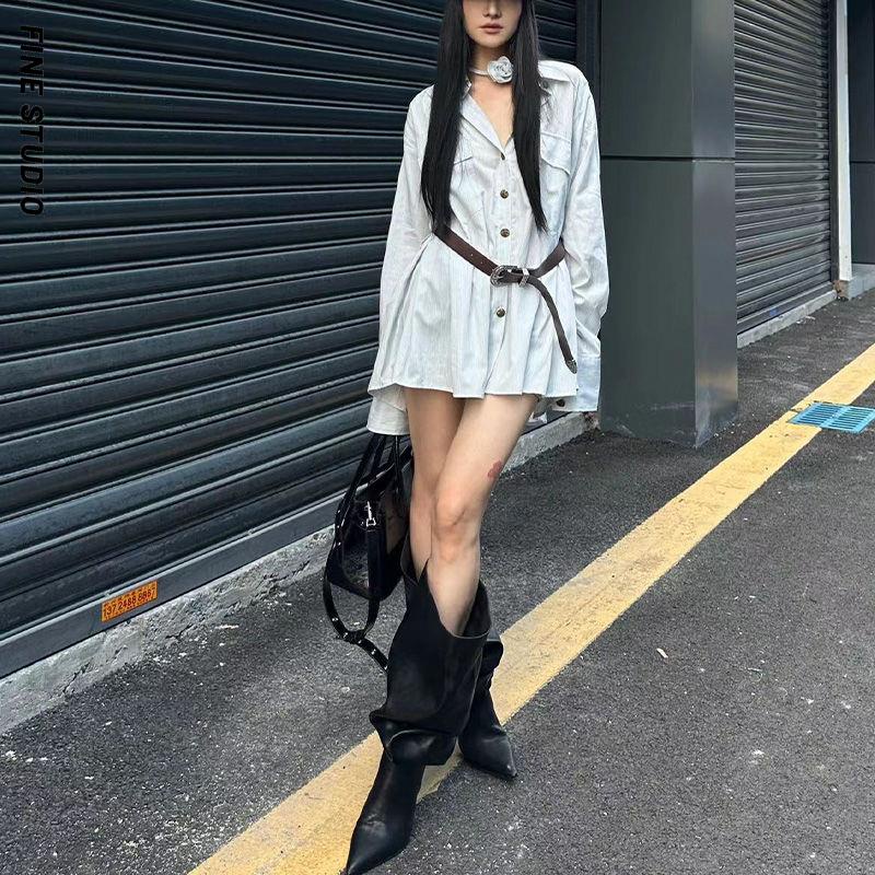 Áo Sơ Mi Nữ Dài Tay Cổ Bẻ Form Dài Rộng Thời Trang Hàn Mới