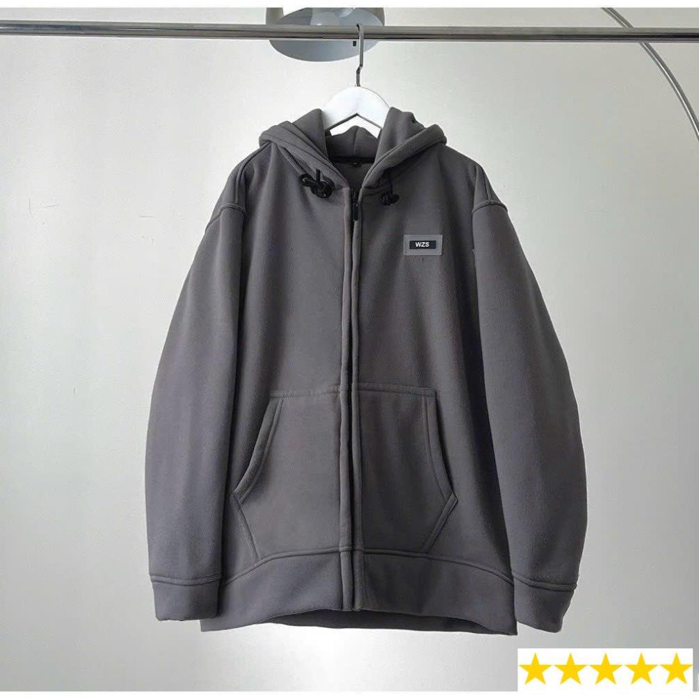 Áo khoác ngoài hoodie zip XÁM WZS TEM SU dây kéo vải nỉ lót bông form rộng unisex nam nữ - Unisex Sỉ Lẻ Toàn Quốc