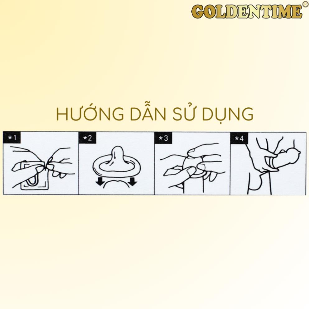 Bao cao su Siêu mỏng GOLDENTIME Fiery 4in1 Gân gai Nhiều gel Kéo dài thời gian Hương vani Size 52mm