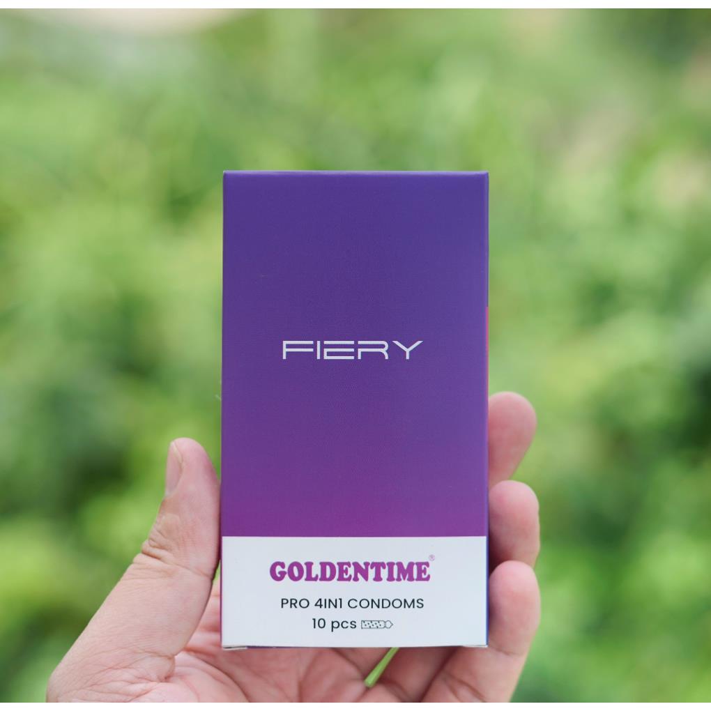 Bao cao su Siêu mỏng GOLDENTIME Fiery 4in1 Gân gai Nhiều gel Kéo dài thời gian Hương vani Size 52mm