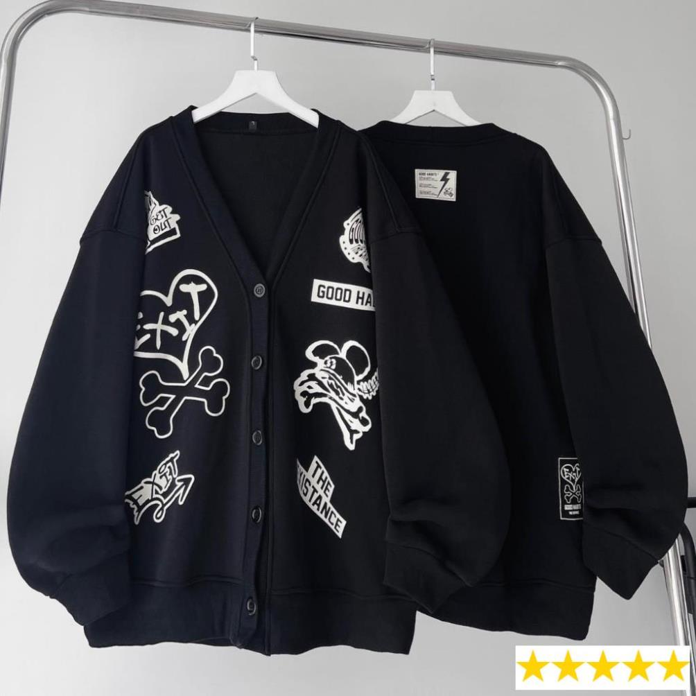 Áo khoác CARDIGAN đen HABITS vải nỉ lót bông form rộng chống nắng khoác ngoài unisex nam nữ - Unisex Sỉ Lẻ Toàn Quốc