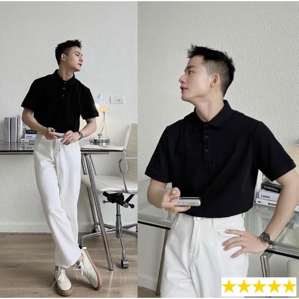 Áo thun Polo Nam Trơn cổ bẻ basic màu đen và trắng vải thun da cá màu sắc Đơn giản - Unisex Sỉ Lẻ Toàn Quốc