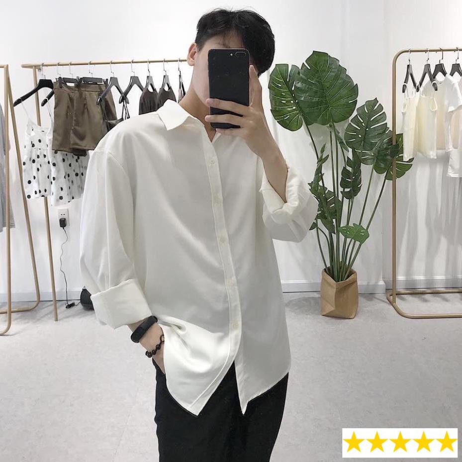 ÁO SƠ MI TAY DÀI Nam Nữ Màu Đen Và Trắng Form Rộng Chất Vải Lụa - Tahaya - Unisex Sỉ Lẻ Toàn Quốc