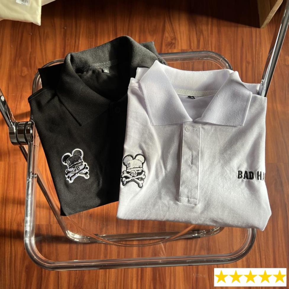 ÁO THUN POLO NAM CỔ BẺ MÀU ĐEN TRẮNG BASIC THÊU CHỮ BAD HBITS form rộng - Unisex Sỉ Lẻ Toàn Quốc