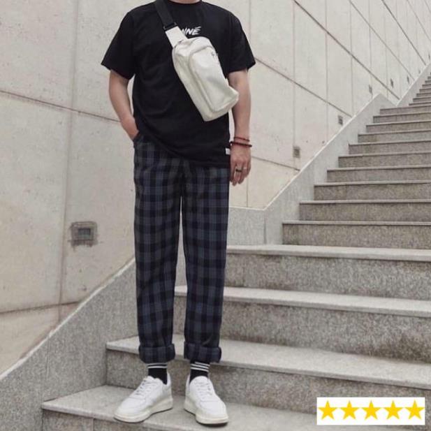Quần kẻ sọc CARO nam ống suông vải kate dày dặn - lưng thun co giãn thoải mái - Unisex Sỉ Lẻ Toàn Quốc