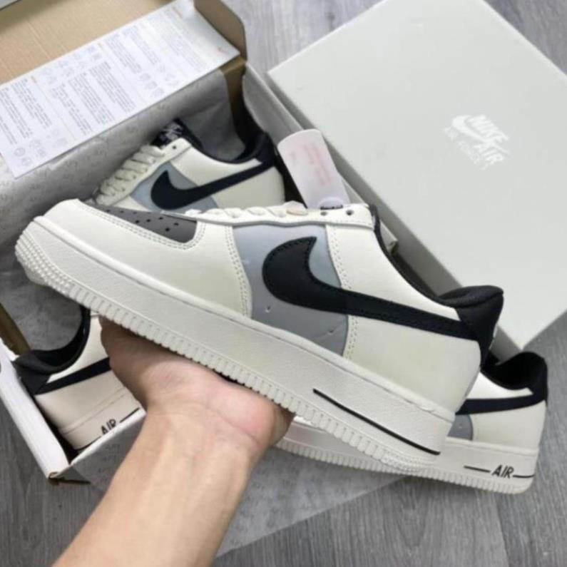 Giày_Nike Air Force 1 Cream And Black, Giày AF1 Mũi Đen Đế Air Bản Chuẩn T.rung, Đủ Size Nam Nữ Full Box + Bill
