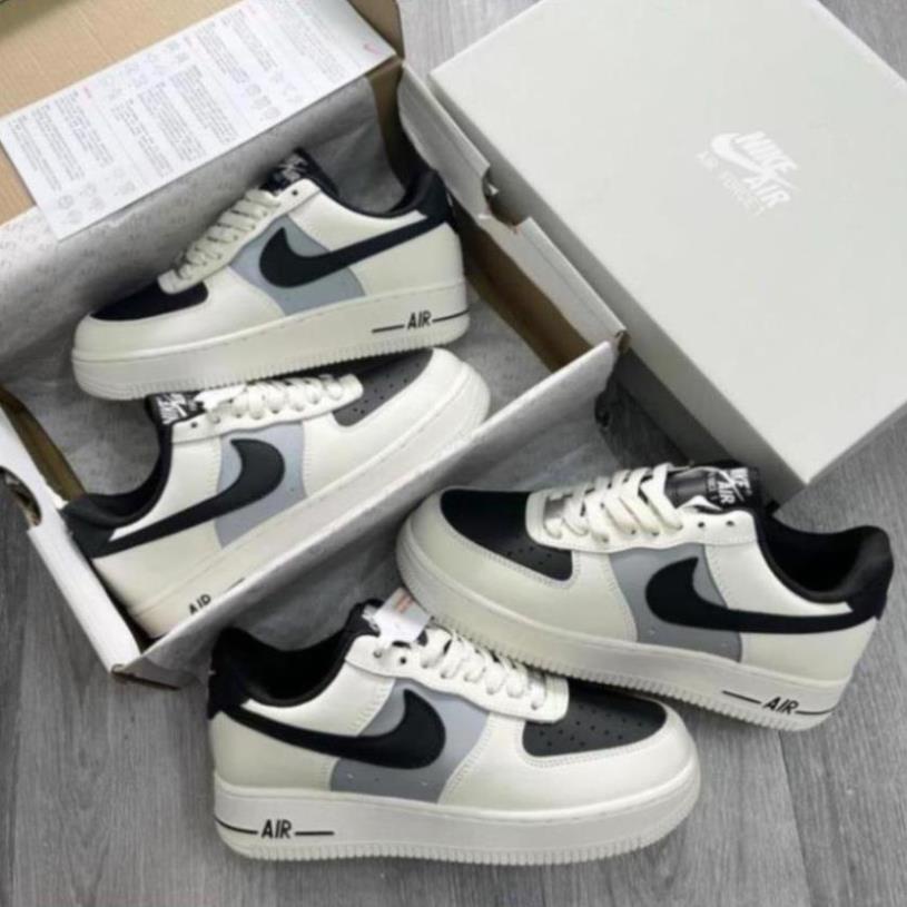 Giày_Nike Air Force 1 Cream And Black, Giày AF1 Mũi Đen Đế Air Bản Chuẩn T.rung, Đủ Size Nam Nữ Full Box + Bill
