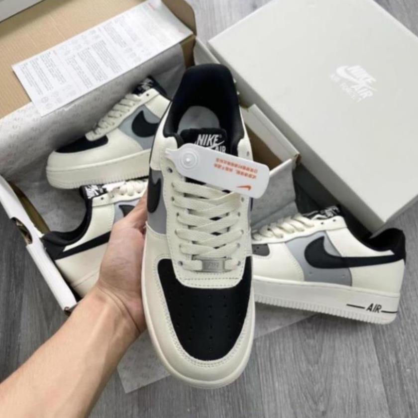 Giày_Nike Air Force 1 Cream And Black, Giày AF1 Mũi Đen Đế Air Bản Chuẩn T.rung, Đủ Size Nam Nữ Full Box + Bill