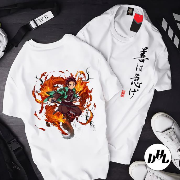Áo thun nam nữ HÌNH TGDQ Tanjiro Cáo Lửa, Áo thun Anime Manga truyện tranh Naruto Unisex Nam Nữ