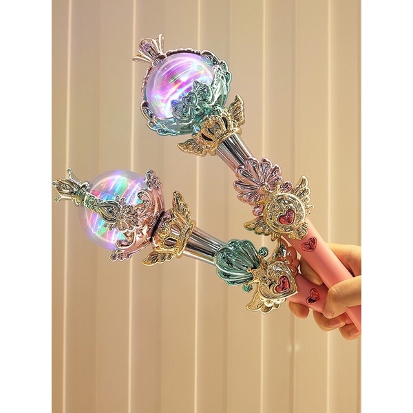 Gậy phép thuật đồ chơi công chúa đèn led combo xoay tròn có nhạc, đồ chơi trung thu