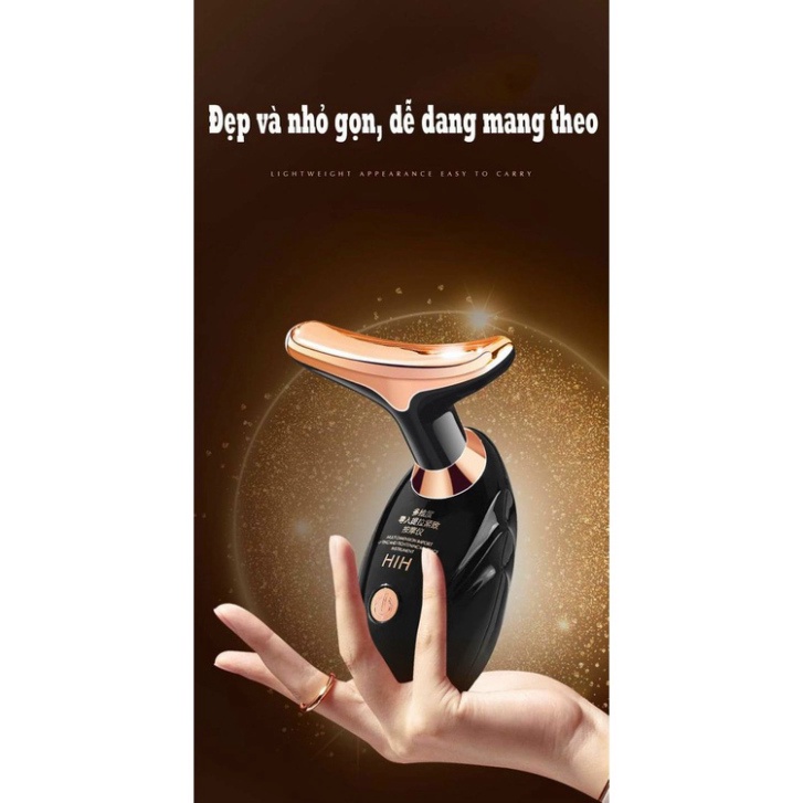 Máy massage nâng cơ mặt làm giảm nọng cằm dùng tinh chất mát xa mặt cổ HIH, Máy mát xa cổ mặt cằm vtv dùng pin