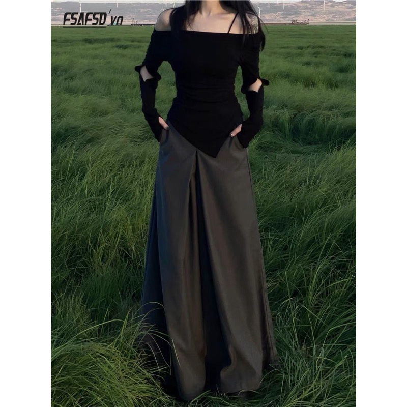 Áo Thun Tay Dài Trễ Vai Dáng Ôm Thời Trang Mùa Thu Cho Nữ ar