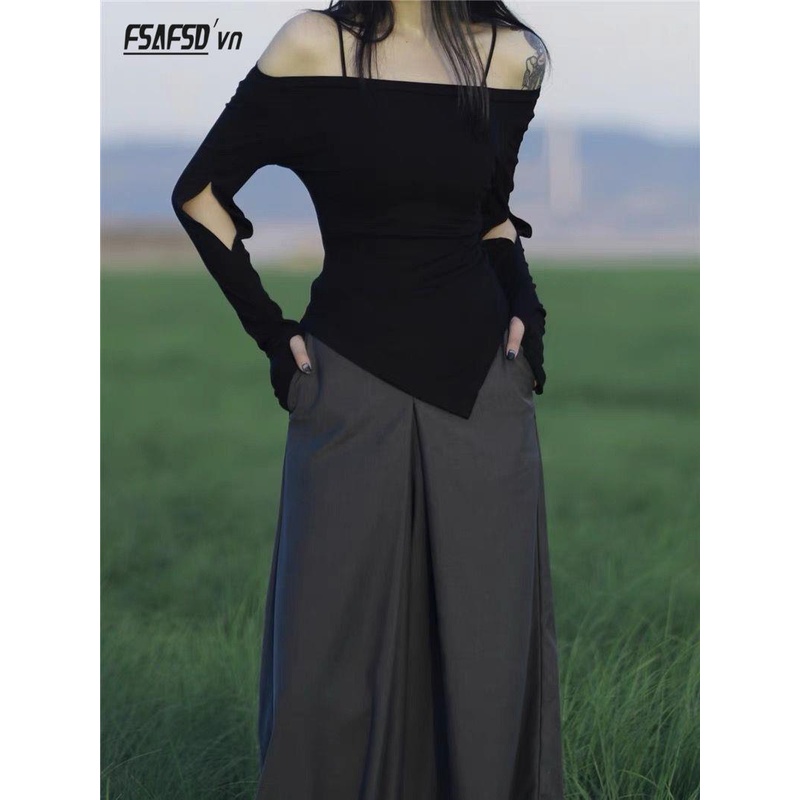 Áo Thun Tay Dài Trễ Vai Dáng Ôm Thời Trang Mùa Thu Cho Nữ ar