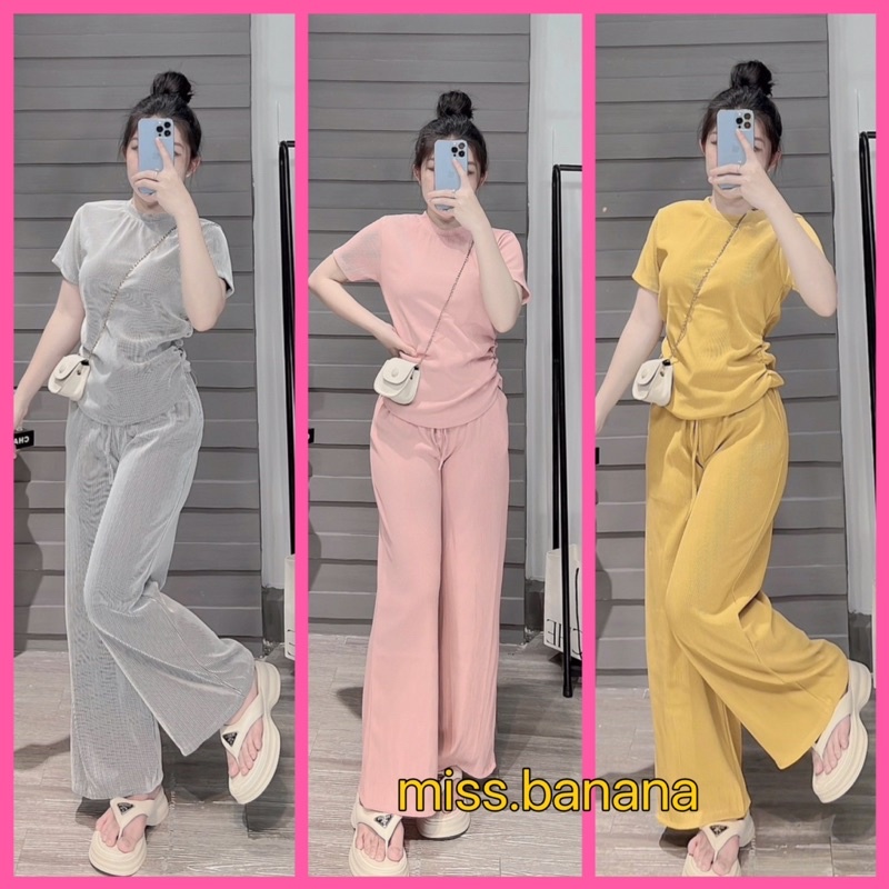 Set Bộ Đồ Gân Tăm rũ Mịn đẹp Quần dài Ống Rộng MaPs