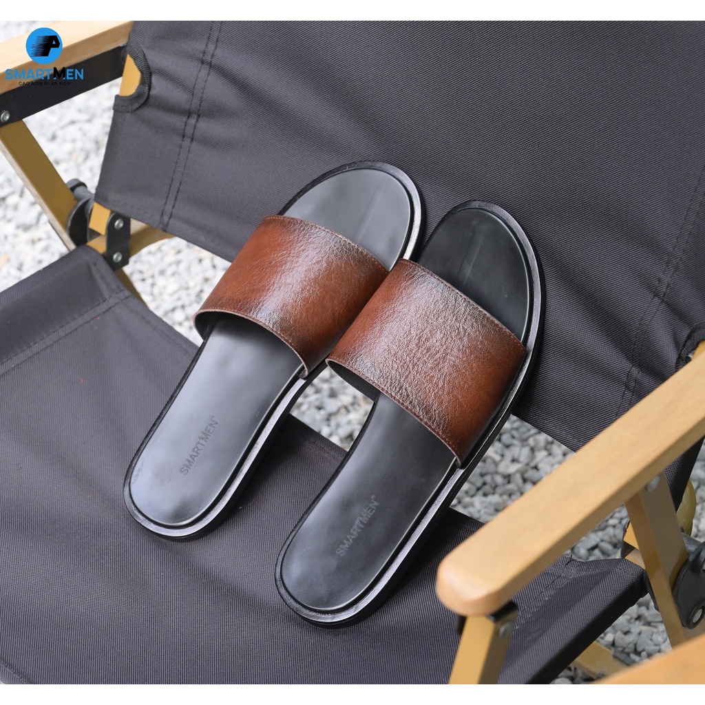 Dép da nam quai ngang Smart Men HCM DE-02 Nâu