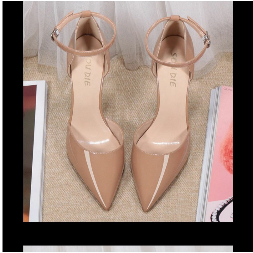 Giày Cao Gót Mũi Nhọn Bằng Da Bóng Thời Trang Mùa Hè 2023