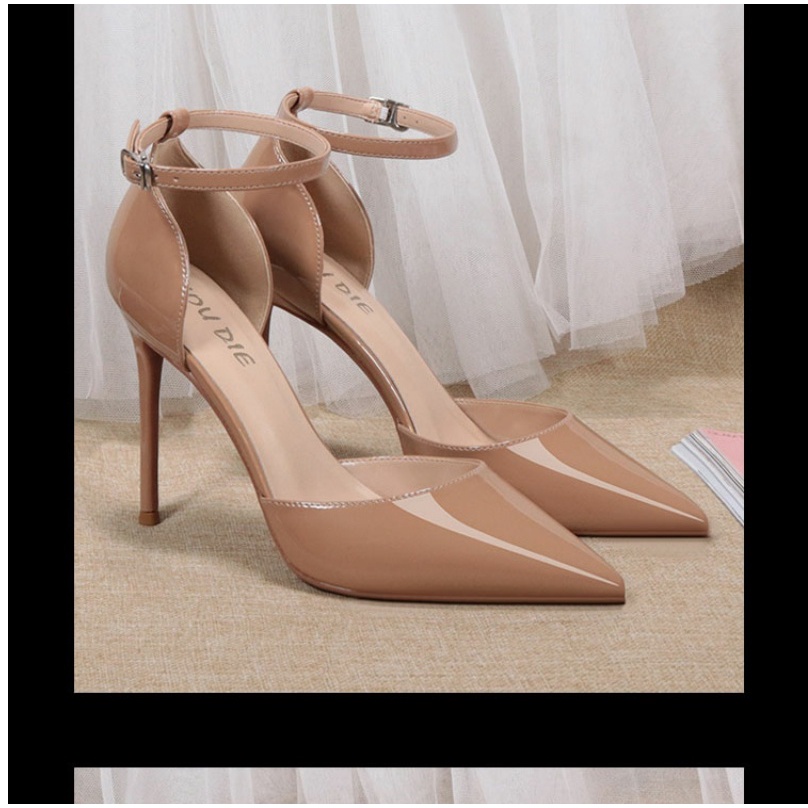 Giày Cao Gót Mũi Nhọn Bằng Da Bóng Thời Trang Mùa Hè 2023
