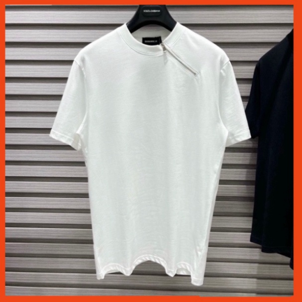 Áo Phông Nam Nữ Dsq2 Trơn Phối Thêu Khoá Zip Chéo Cổ Kiểu Dáng Đơn Giản Basic . Áo Thun Trơn Cho Các Boy Phố Hót 2023