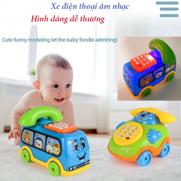 Bộ Đồ Chơi Ô Tô CHo Bé Kết Hợp Điện Thoại Phát Nhạc,Phát Sáng Kích Thích Sự Phát Triển Của Não Trẻ Dùng Pin