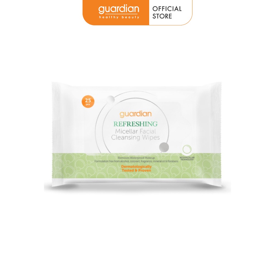 Khăn Ướt Tẩy Trang Tươi Mát Guardian Micellar Facial Cleansing Wipes Refreshing 25 Miếng