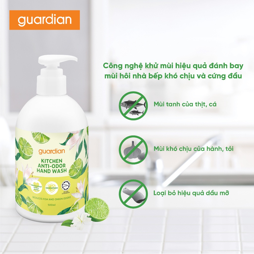 Nước Rửa Tay Khử Mùi Làm Bếp Guardian Anti-Odor Kitchen Hand Wash 500ml