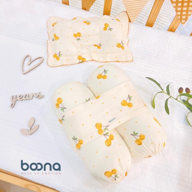 Gối chặn cho bé sơ sinh Boona bông cao cấp, vỏ Muslin mềm mại, thoáng khí shop BECON