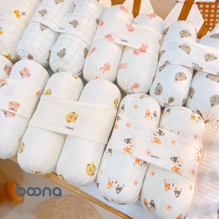 Gối chặn cho bé sơ sinh Boona bông cao cấp, vỏ Muslin mềm mại, thoáng khí shop BECON