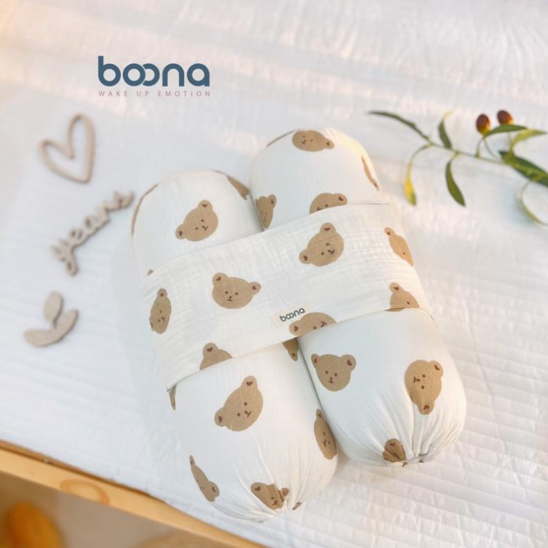 Gối chặn cho bé sơ sinh Boona bông cao cấp, vỏ Muslin mềm mại, thoáng khí shop BECON