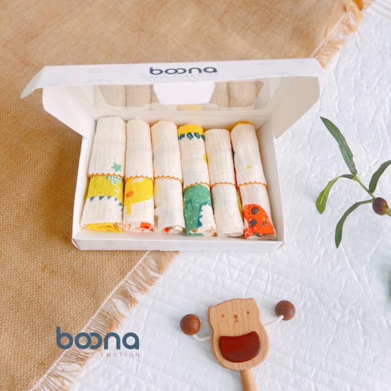 Khăn sữa cho bé Boona Muslin mềm mại, thấm hút tốt shop BECON hộp 6 khăn