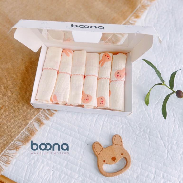 Khăn sữa cho bé Boona Muslin mềm mại, thấm hút tốt shop BECON hộp 6 khăn