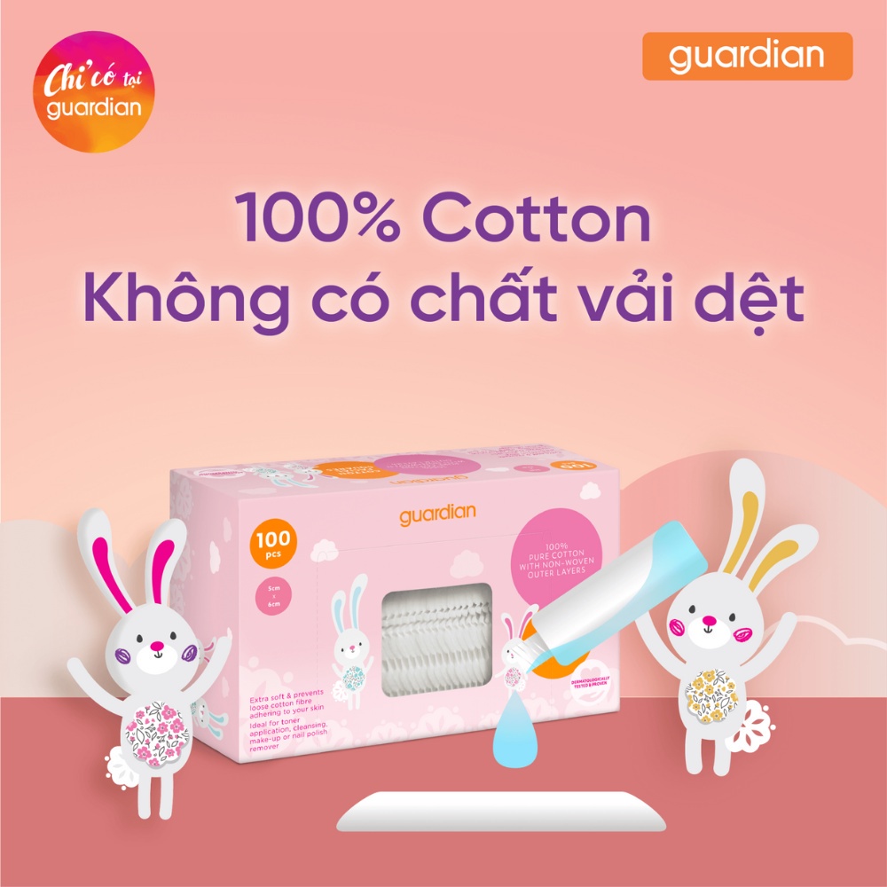 Bông Tẩy Trang Vuông Hộp Guardian 4 Hộp x 100 Miếng