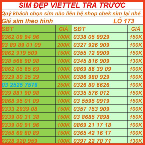 SIM VIETTEL TRẢ TRƯỚC DỄ NHỚ GIÁ RẺ LÔ 61