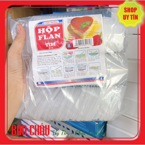 Hủ bánh flan Vĩnh Trường hình trái tim ( 50 hủ ) - Hủ làm bánh flan, Caramen trái tim có nắp CAO CẤP chịu nhiệt an toàn