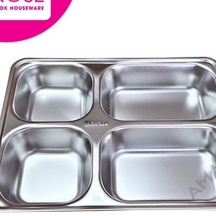 Khay inox đựng thức ăn - khay sâu lòng 4 ngăn inox 304 - khay cơm inox 4 ngăn hàng CAO CẤP