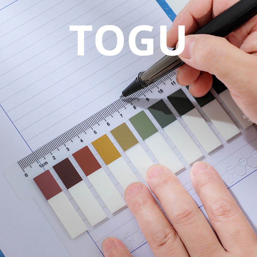 Giấy ghi chú label marker pastel TOGU giấy note phân trang kèm thước giấy note đánh dấu sách siêu dính.